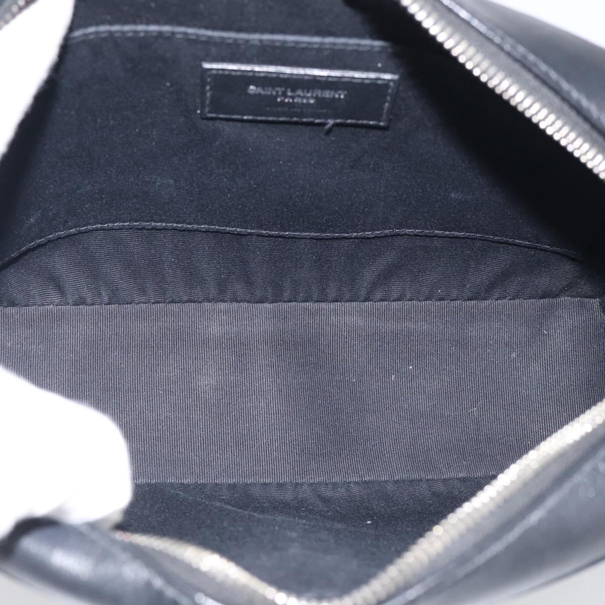Saint Laurent Roux Shoulder Bag Leather Black Silver Auth 214232V