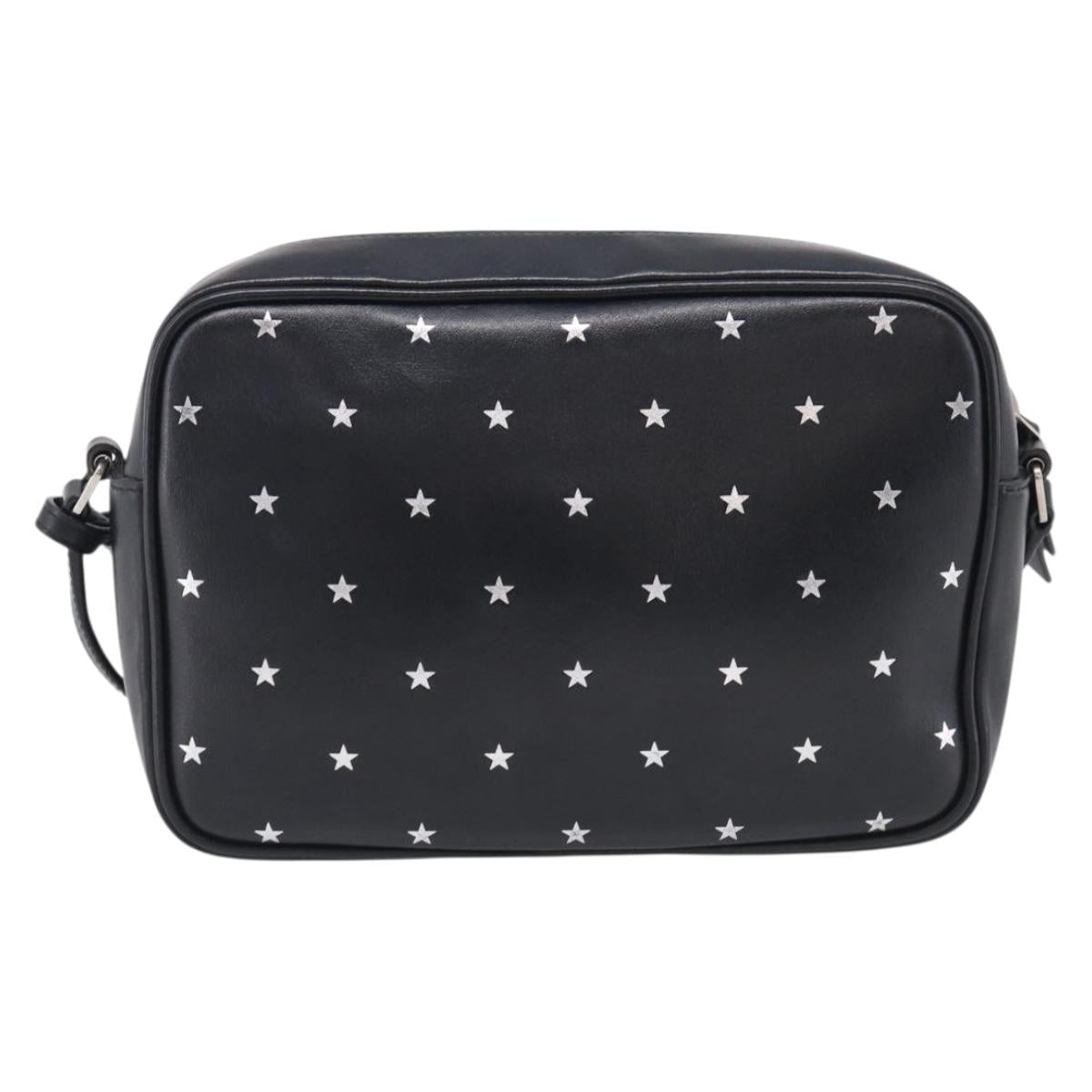 Saint Laurent Roux Shoulder Bag Leather Black Silver Auth 214232V