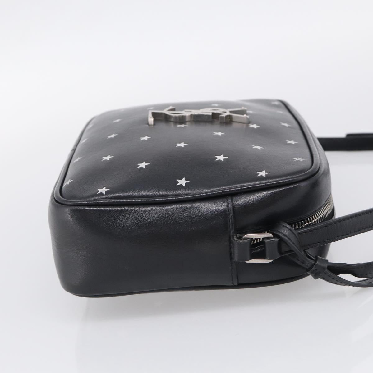 Saint Laurent Roux Shoulder Bag Leather Black Silver Auth 214232V