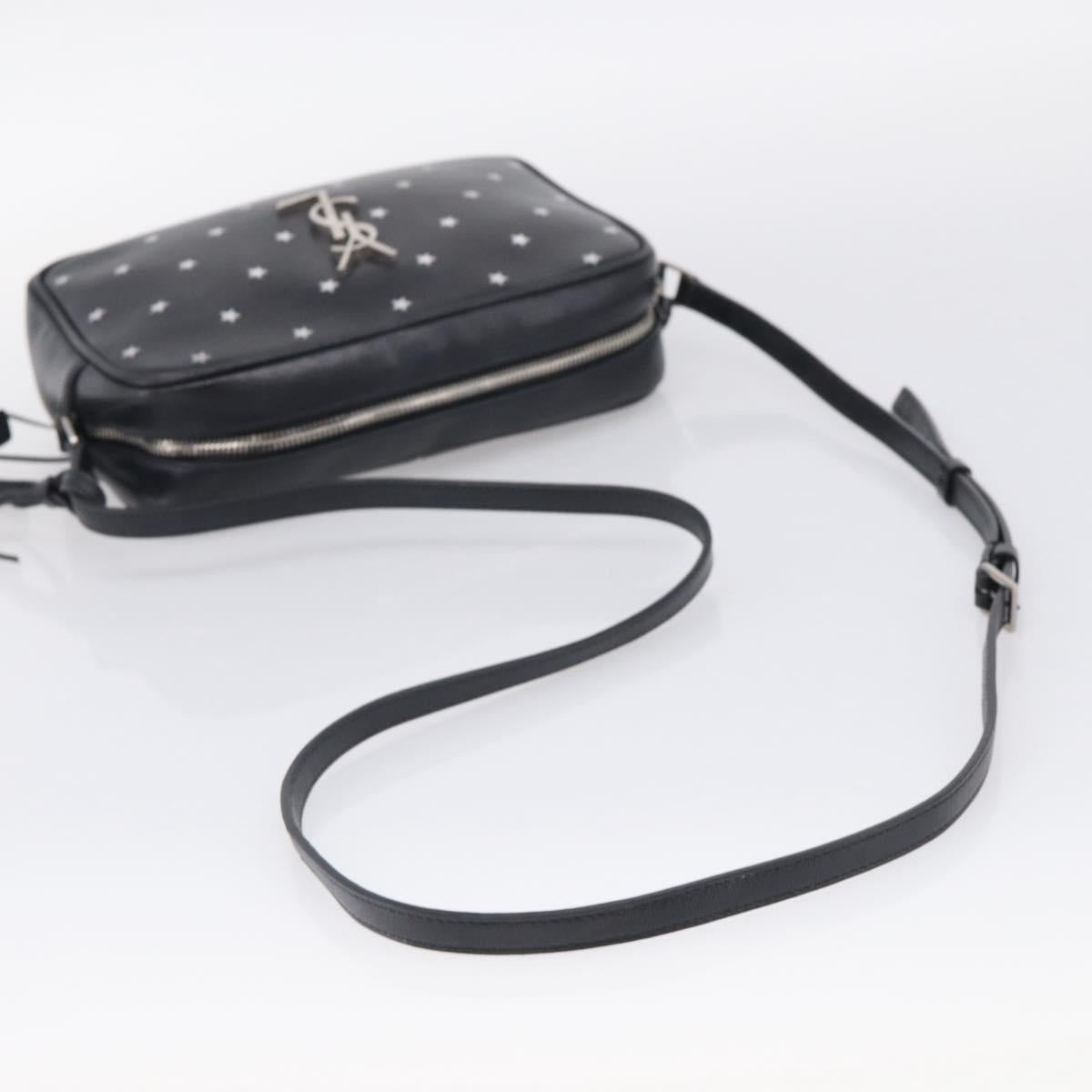Saint Laurent Roux Shoulder Bag Leather Black Silver Auth 214232V
