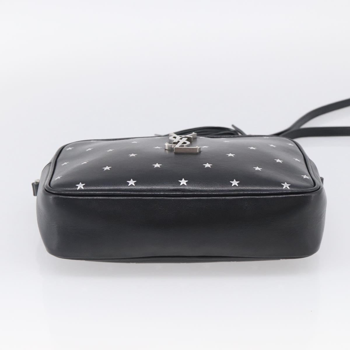 Saint Laurent Roux Shoulder Bag Leather Black Silver Auth 214232V