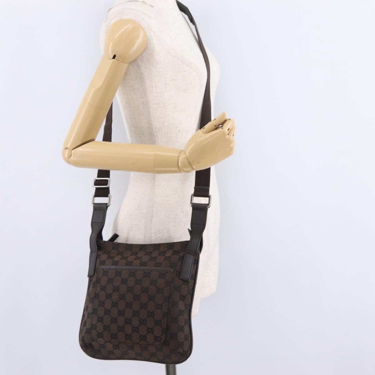 GUCCI GG Canvas Shoulder Bag Outlet Brown Silver Auth 214238V