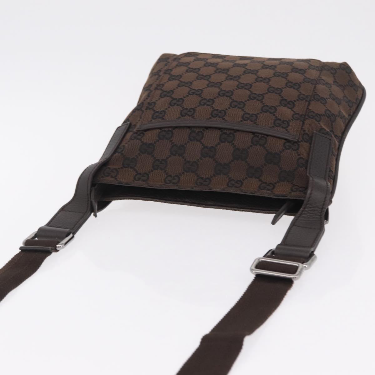 GUCCI GG Canvas Shoulder Bag Outlet Brown Silver Auth 214238V