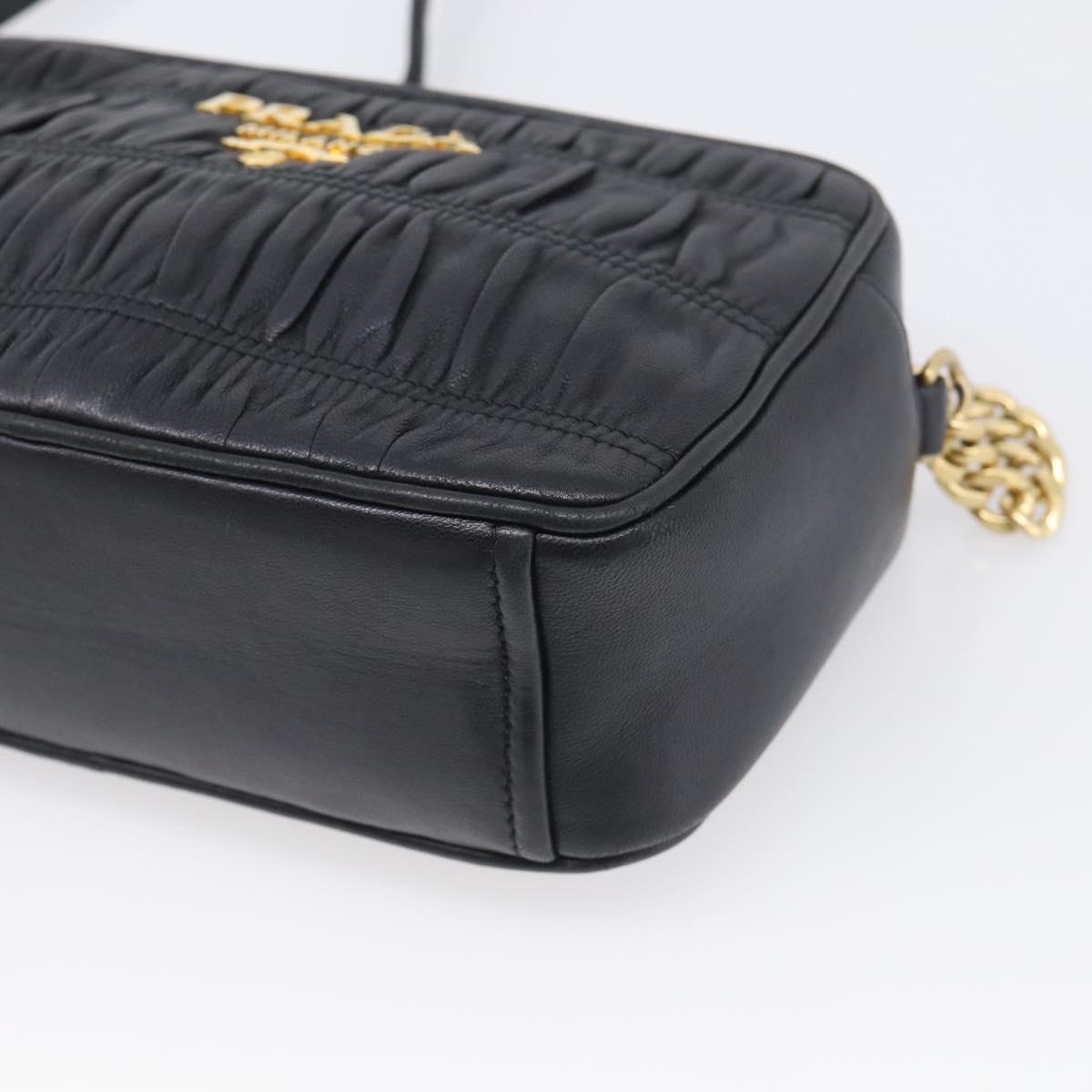 PRADA Gathered Chain Shoulder Bag Leather Black Gold Auth 214245V