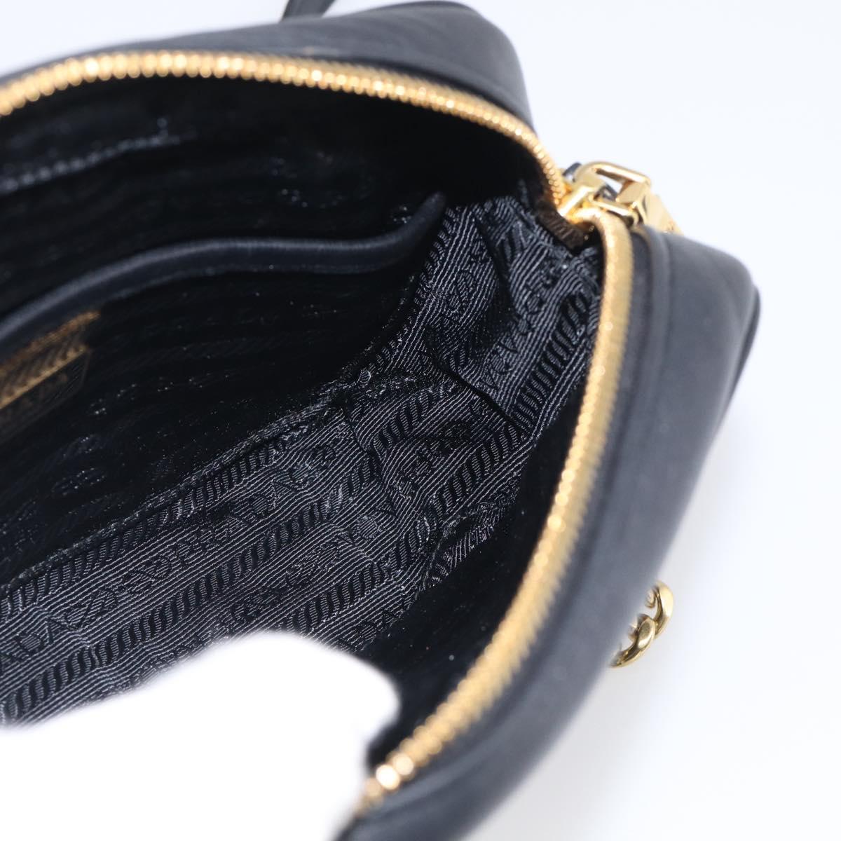 PRADA Gathered Chain Shoulder Bag Leather Black Gold Auth 214245V