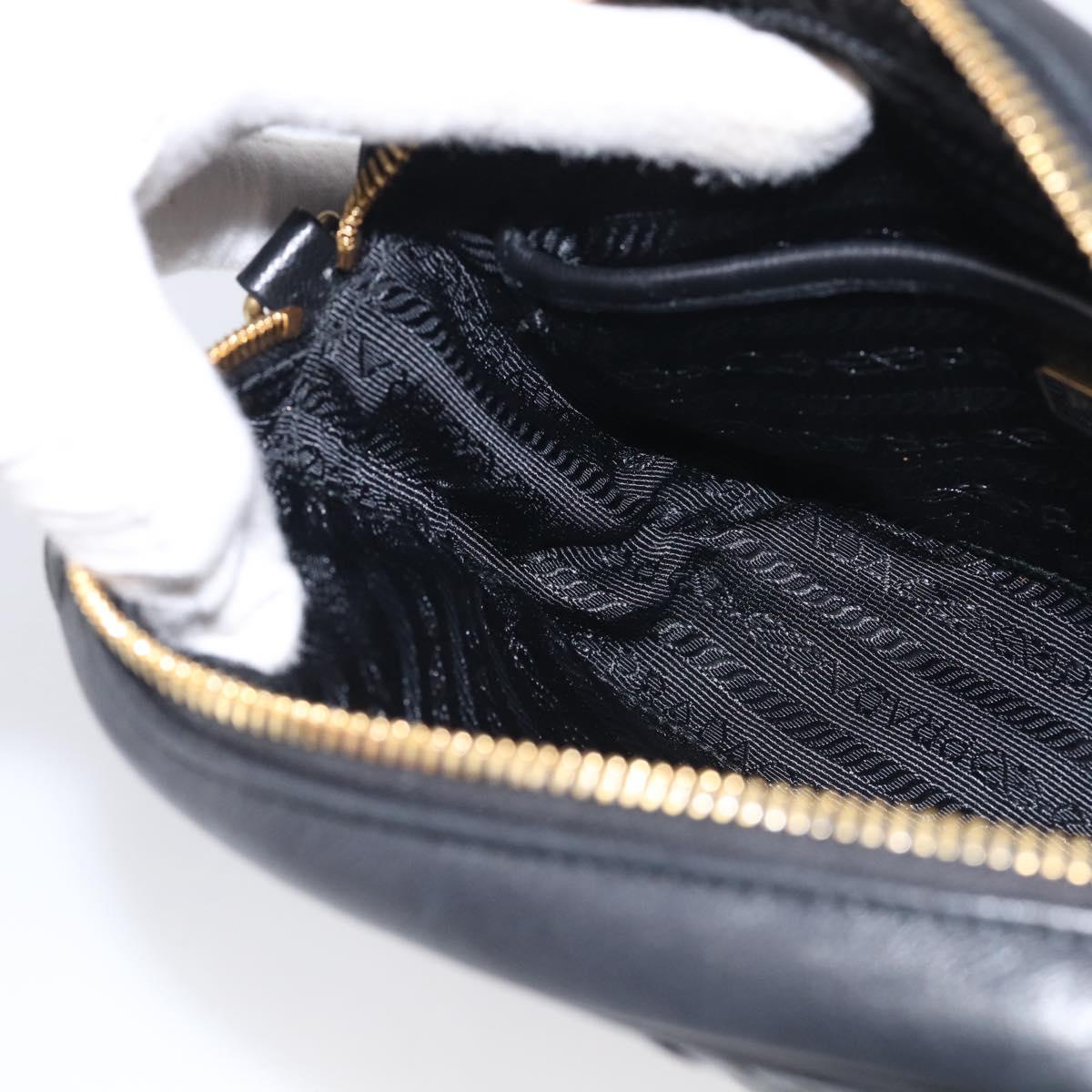 PRADA Gathered Chain Shoulder Bag Leather Black Gold Auth 214245V