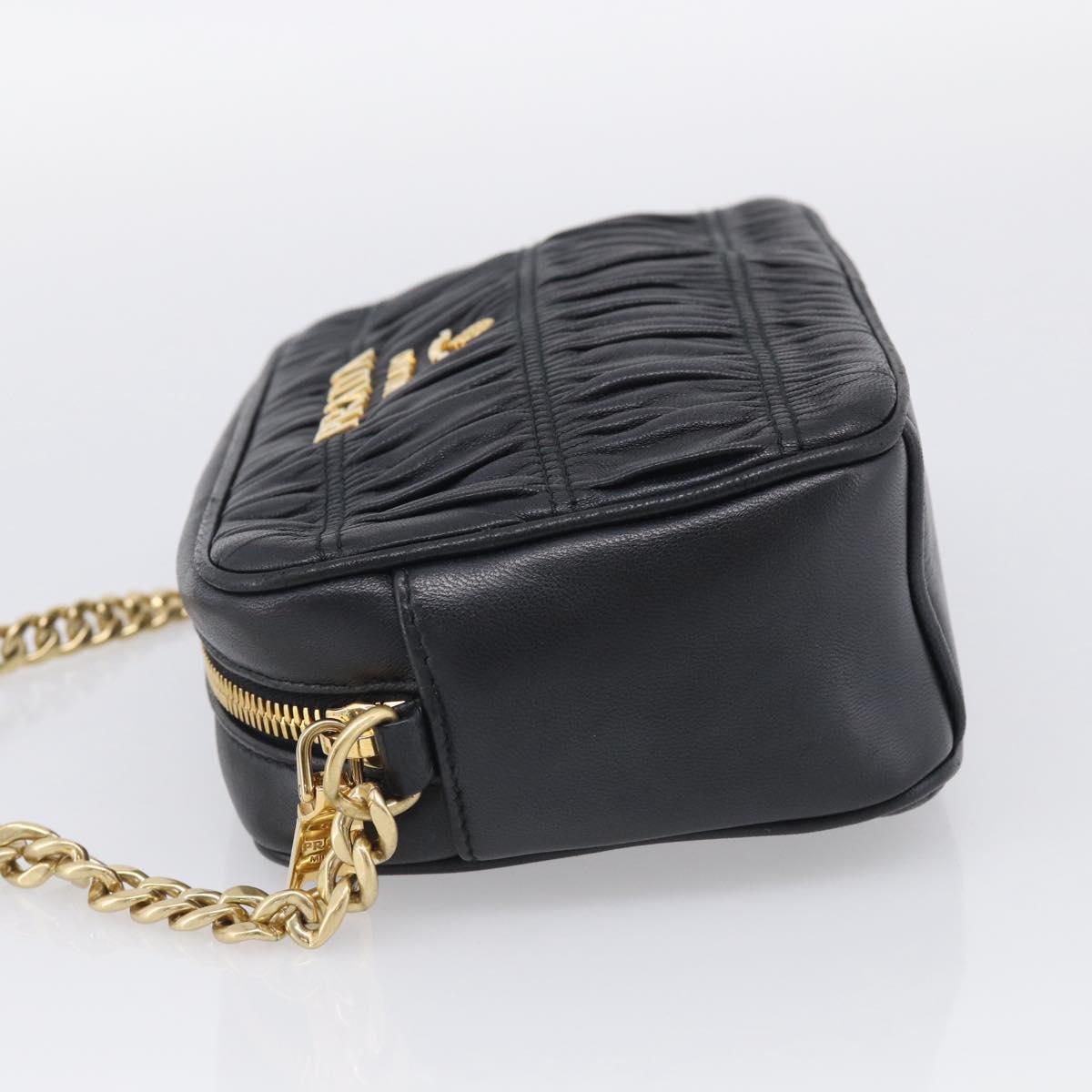 PRADA Gathered Chain Shoulder Bag Leather Black Gold Auth 214245V