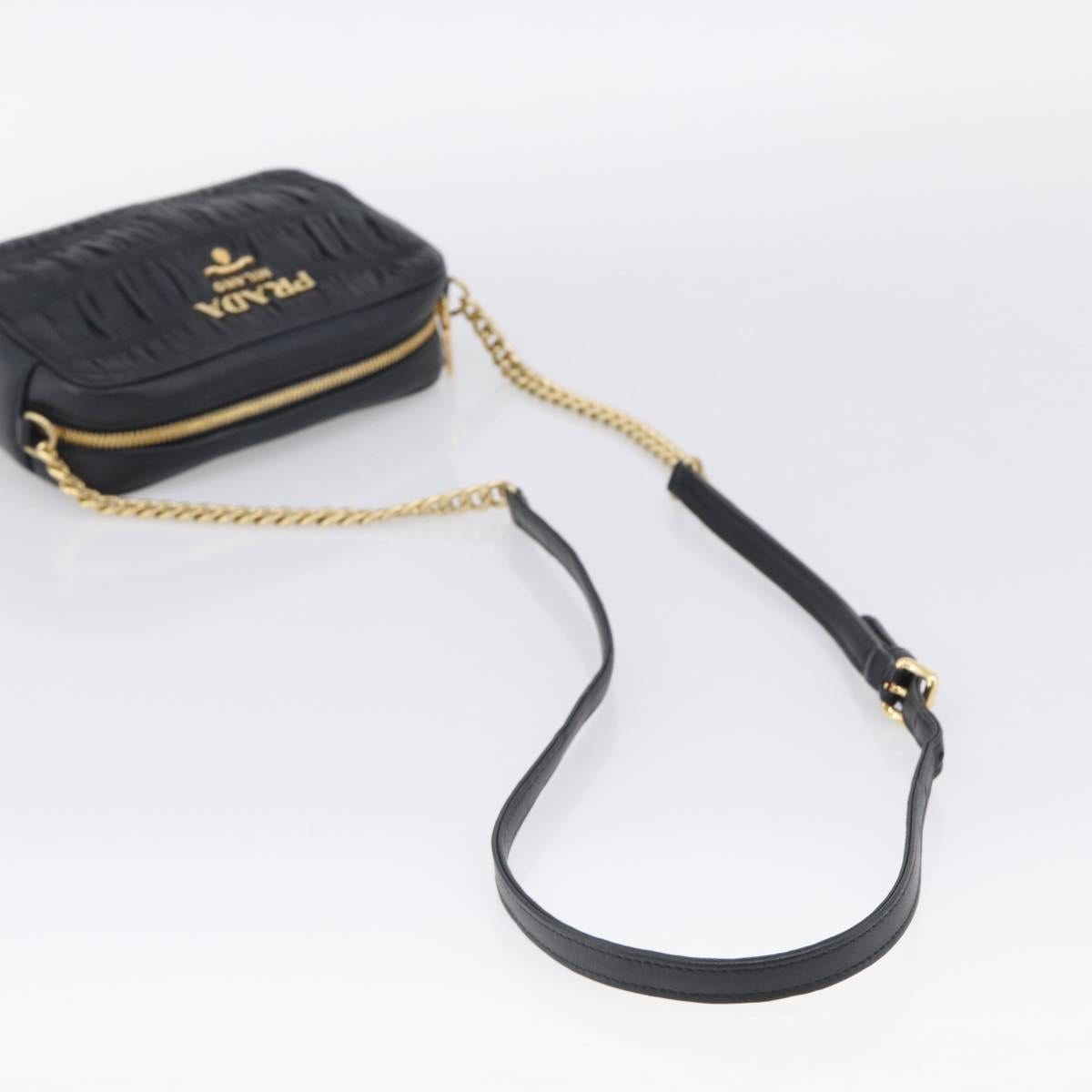 PRADA Gathered Chain Shoulder Bag Leather Black Gold Auth 214245V