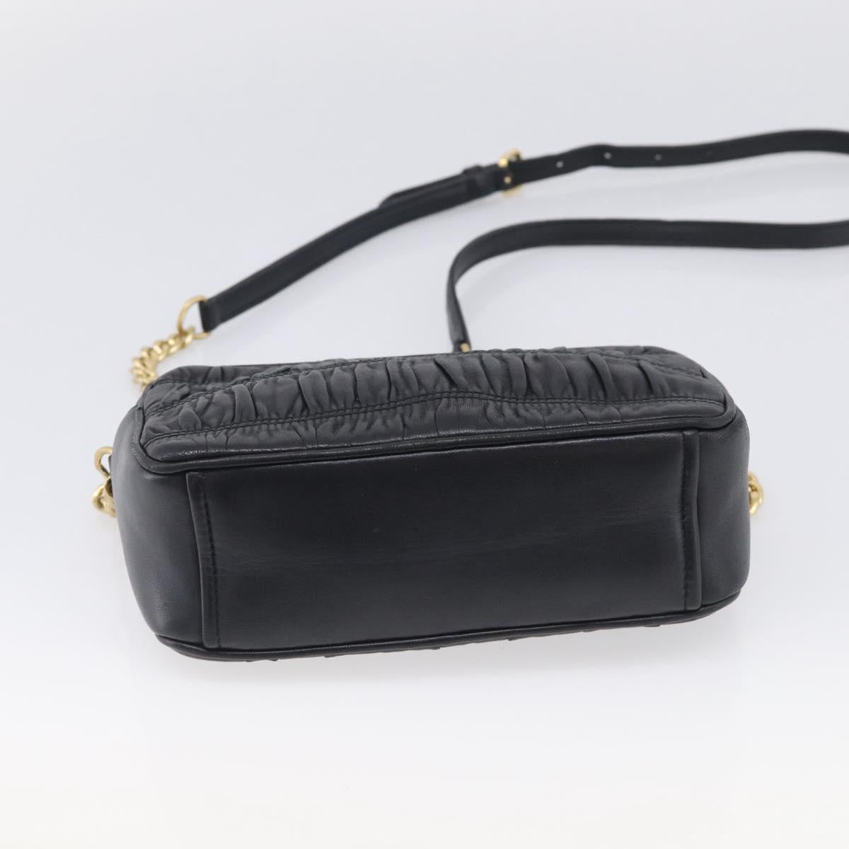 PRADA Gathered Chain Shoulder Bag Leather Black Gold Auth 214245V