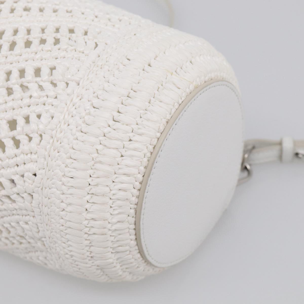 LOEWE Bracelet Pouch Shoulder Bag Raffia White Silver Auth 214285M
