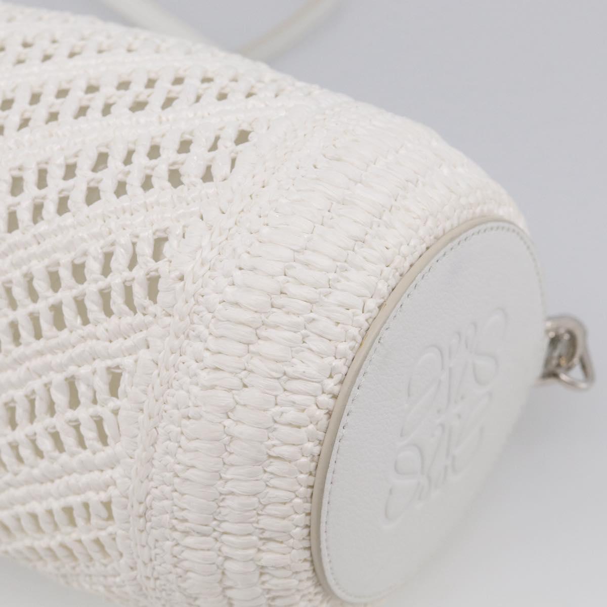 LOEWE Bracelet Pouch Shoulder Bag Raffia White Silver Auth 214285M