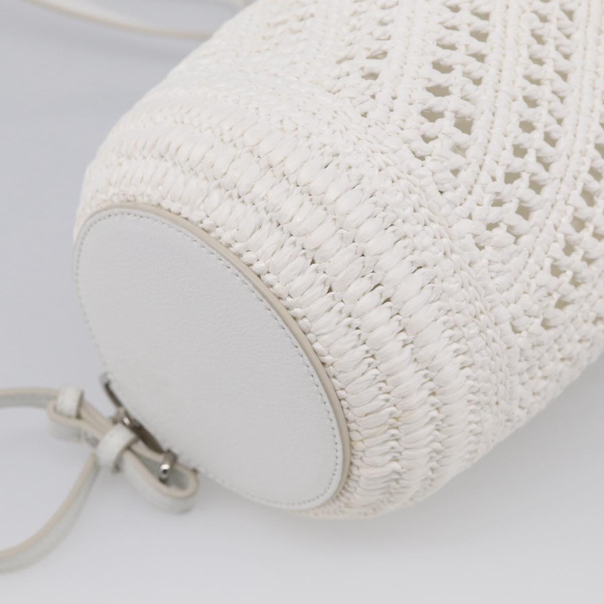 LOEWE Bracelet Pouch Shoulder Bag Raffia White Silver Auth 214285M