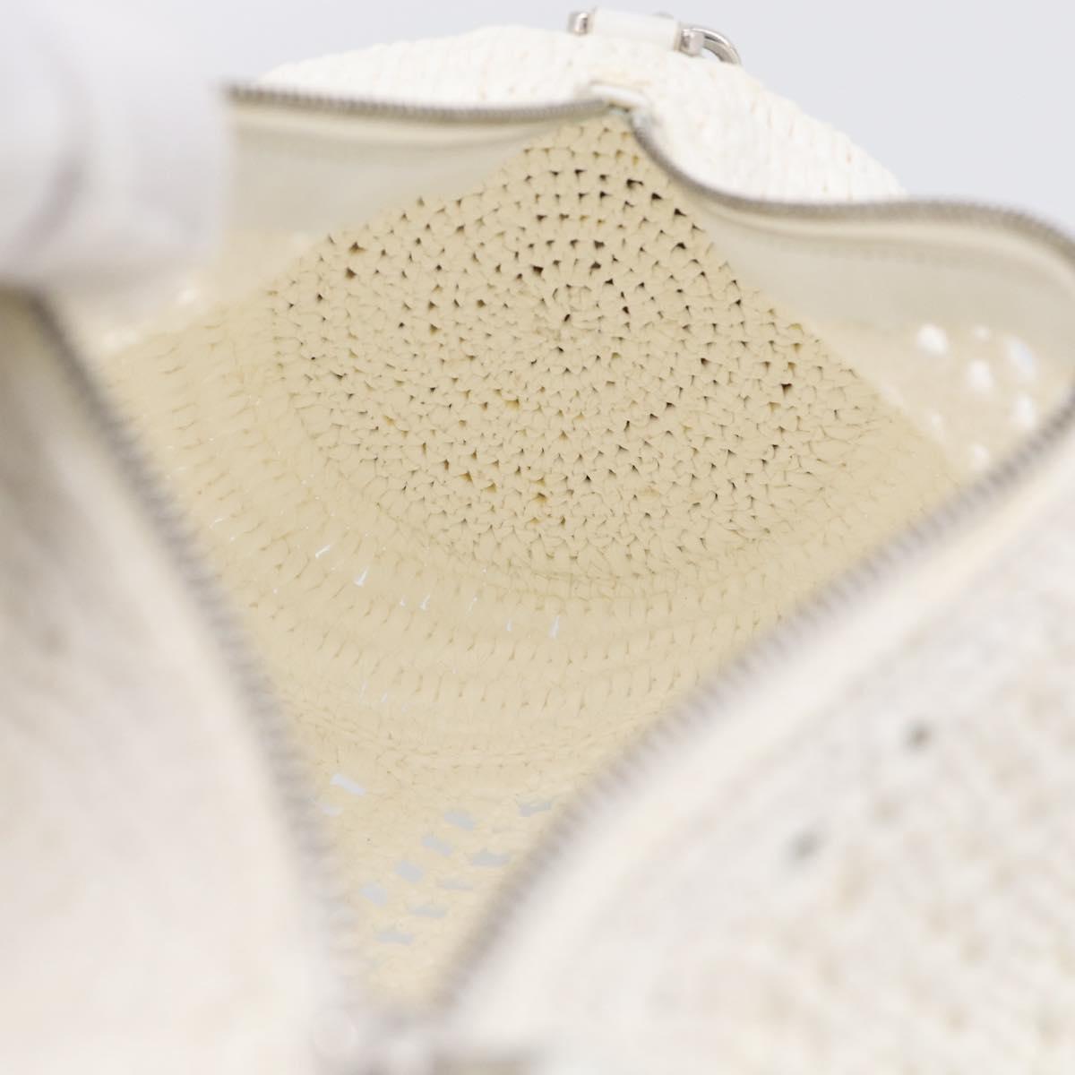 LOEWE Bracelet Pouch Shoulder Bag Raffia White Silver Auth 214285M