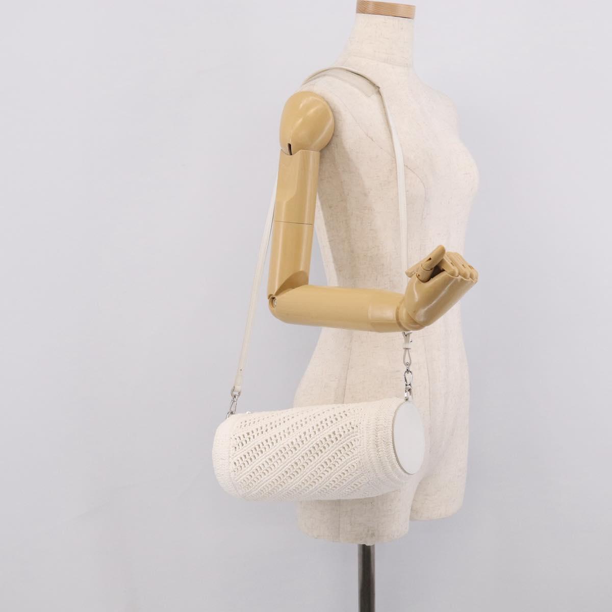 LOEWE Bracelet Pouch Shoulder Bag Raffia White Silver Auth 214285M