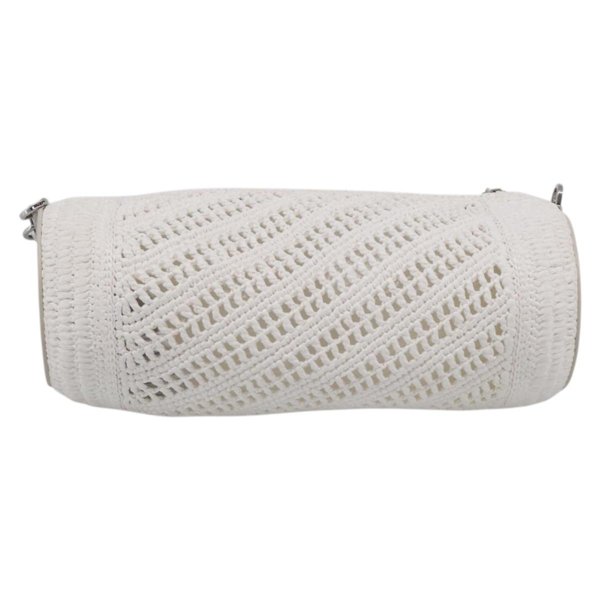 LOEWE Bracelet Pouch Shoulder Bag Raffia White Silver Auth 214285M