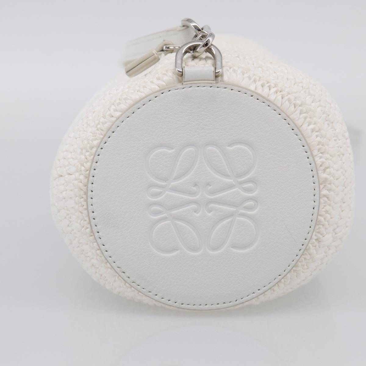 LOEWE Bracelet Pouch Shoulder Bag Raffia White Silver Auth 214285M