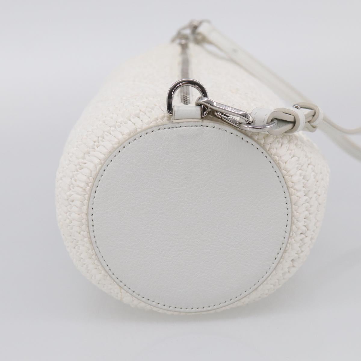 LOEWE Bracelet Pouch Shoulder Bag Raffia White Silver Auth 214285M