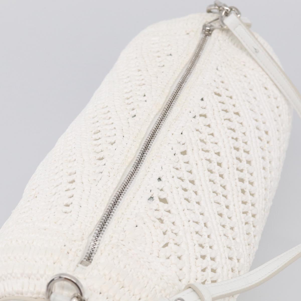 LOEWE Bracelet Pouch Shoulder Bag Raffia White Silver Auth 214285M