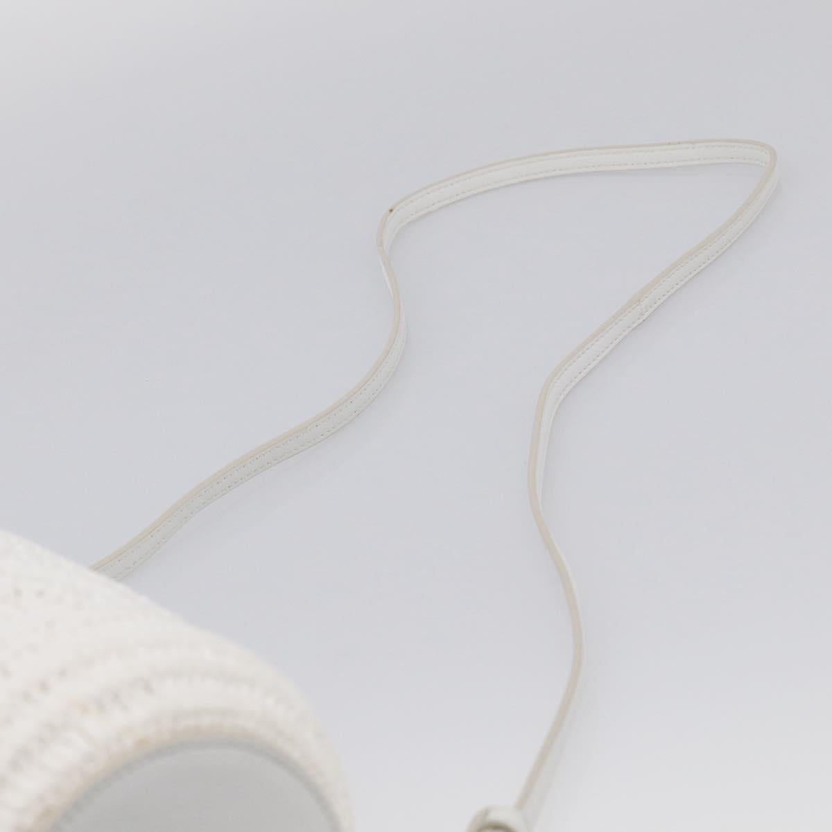 LOEWE Bracelet Pouch Shoulder Bag Raffia White Silver Auth 214285M