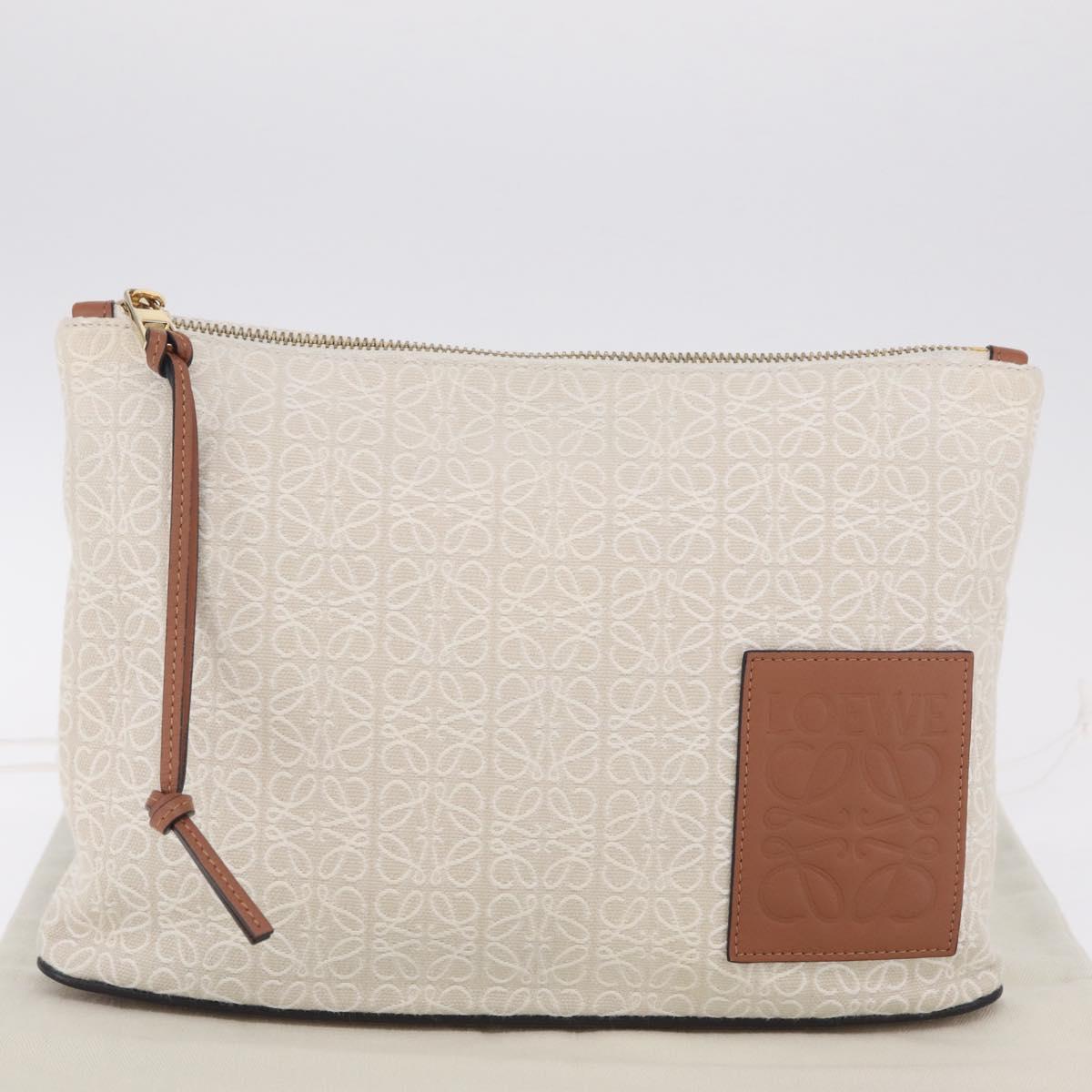 LOEWE Repeat Anagram Clutch Bag Canvas Beige Gold Auth 214287M