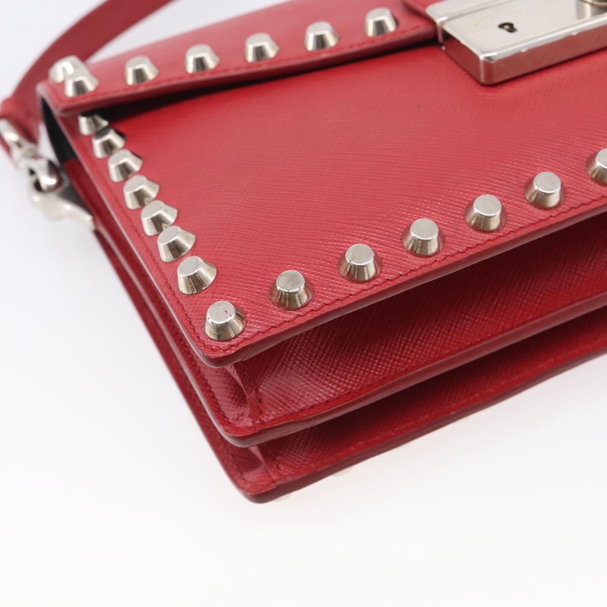 PRADA Shoulder Bag Safiano Leather Red Silver Auth 214296V