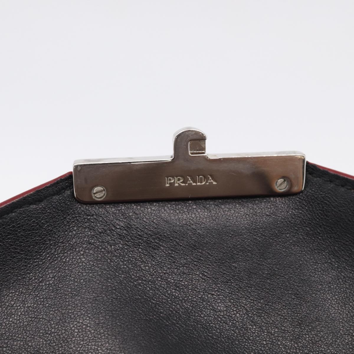 PRADA Shoulder Bag Safiano Leather Red Silver Auth 214296V