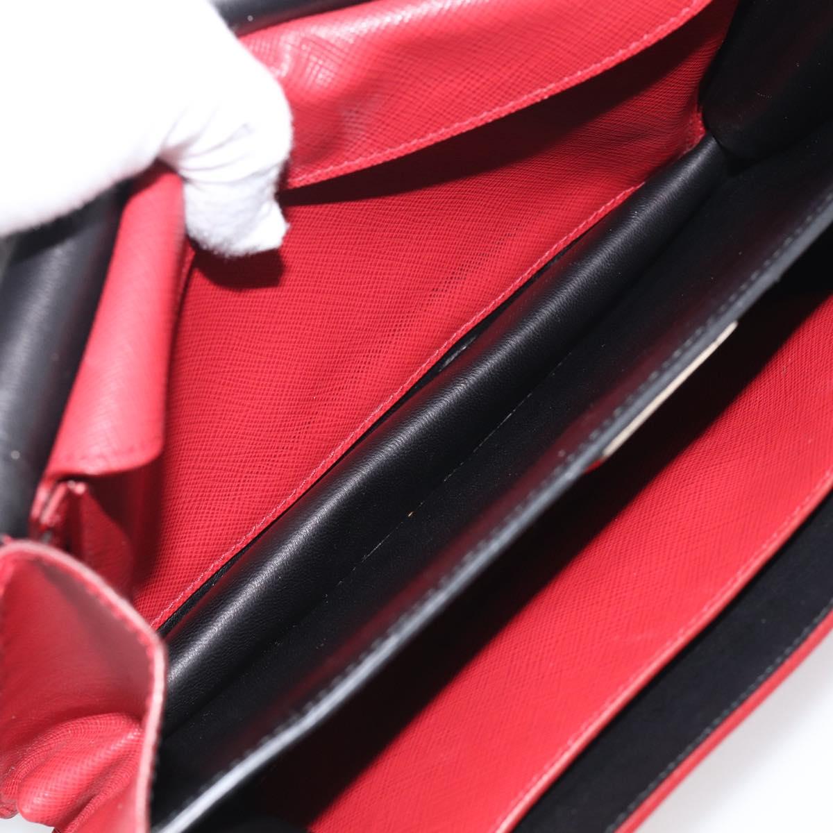 PRADA Shoulder Bag Safiano Leather Red Silver Auth 214296V