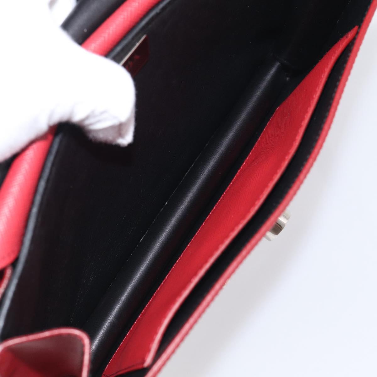 PRADA Shoulder Bag Safiano Leather Red Silver Auth 214296V