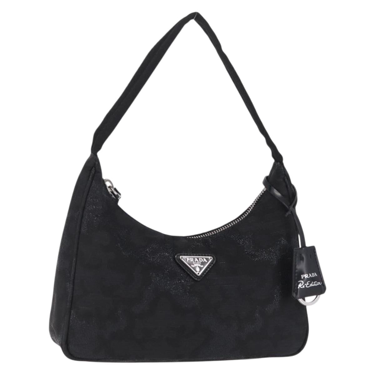 PRADA Hand Pouch Hand Bag Canvas Black Silver Auth 214304V