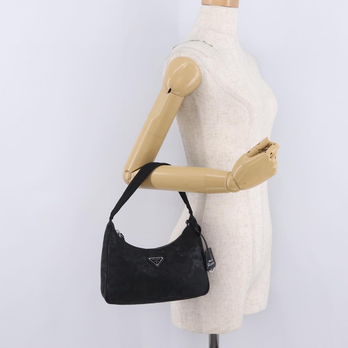 PRADA Hand Pouch Hand Bag Canvas Black Silver Auth 214304V