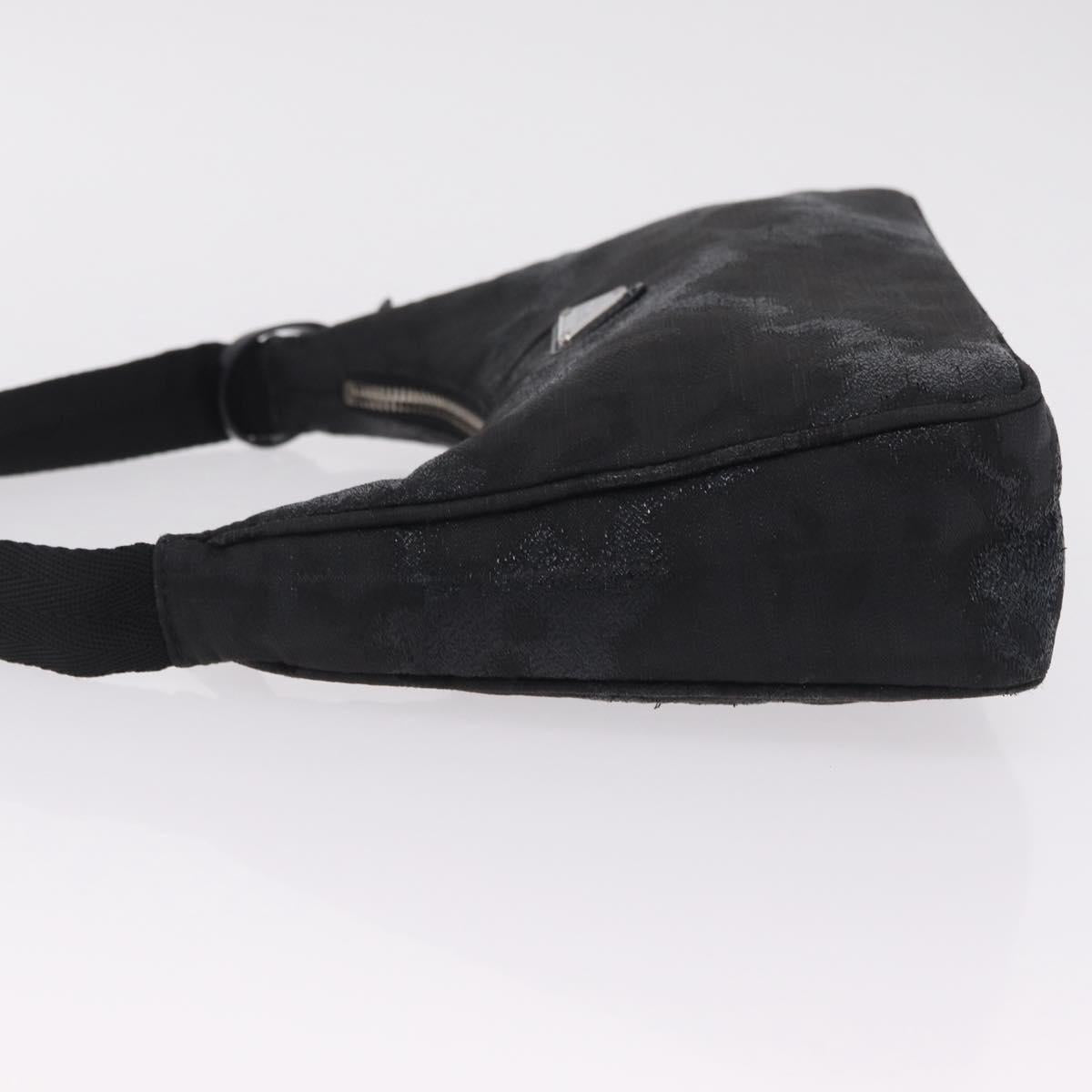 PRADA Hand Pouch Hand Bag Canvas Black Silver Auth 214304V