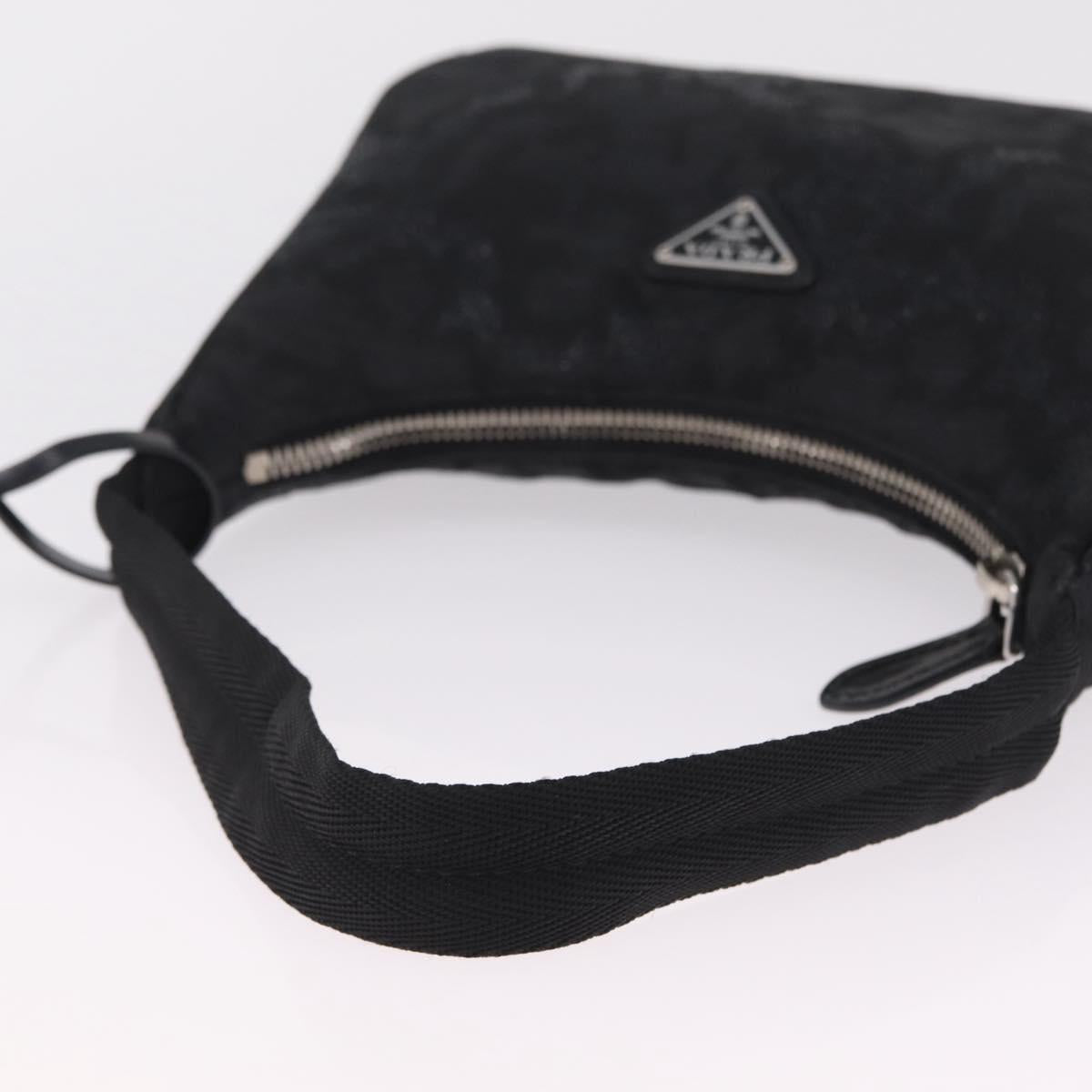 PRADA Hand Pouch Hand Bag Canvas Black Silver Auth 214304V