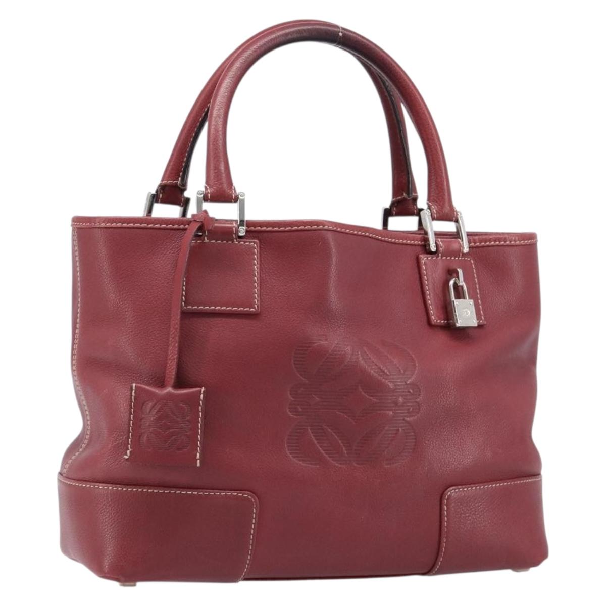 LOEWE Hand Bag Leather Bordeaux Silver Auth 214316A