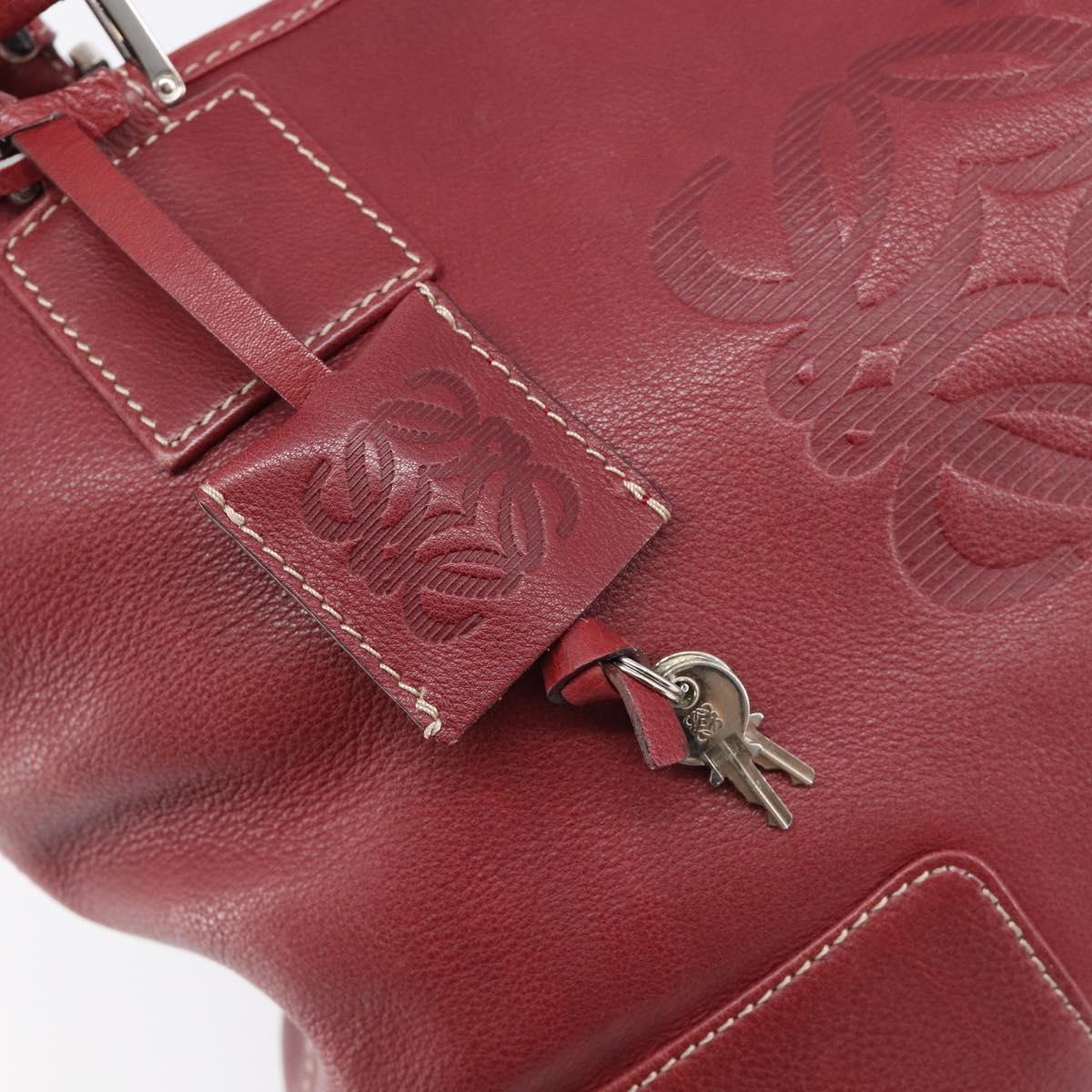 LOEWE Hand Bag Leather Bordeaux Silver Auth 214316A