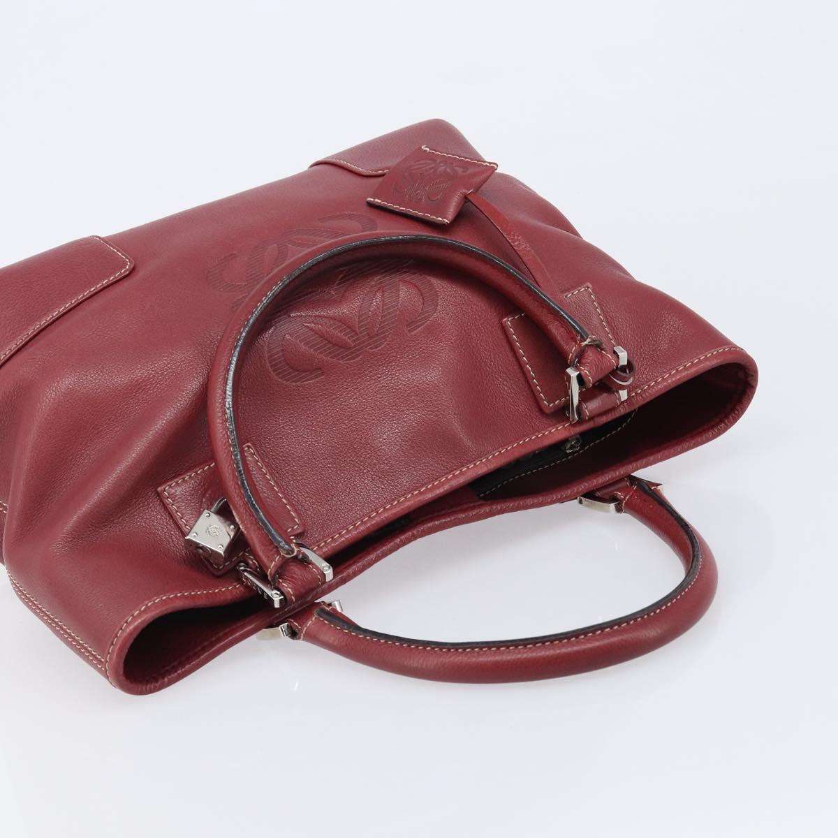 LOEWE Hand Bag Leather Bordeaux Silver Auth 214316A