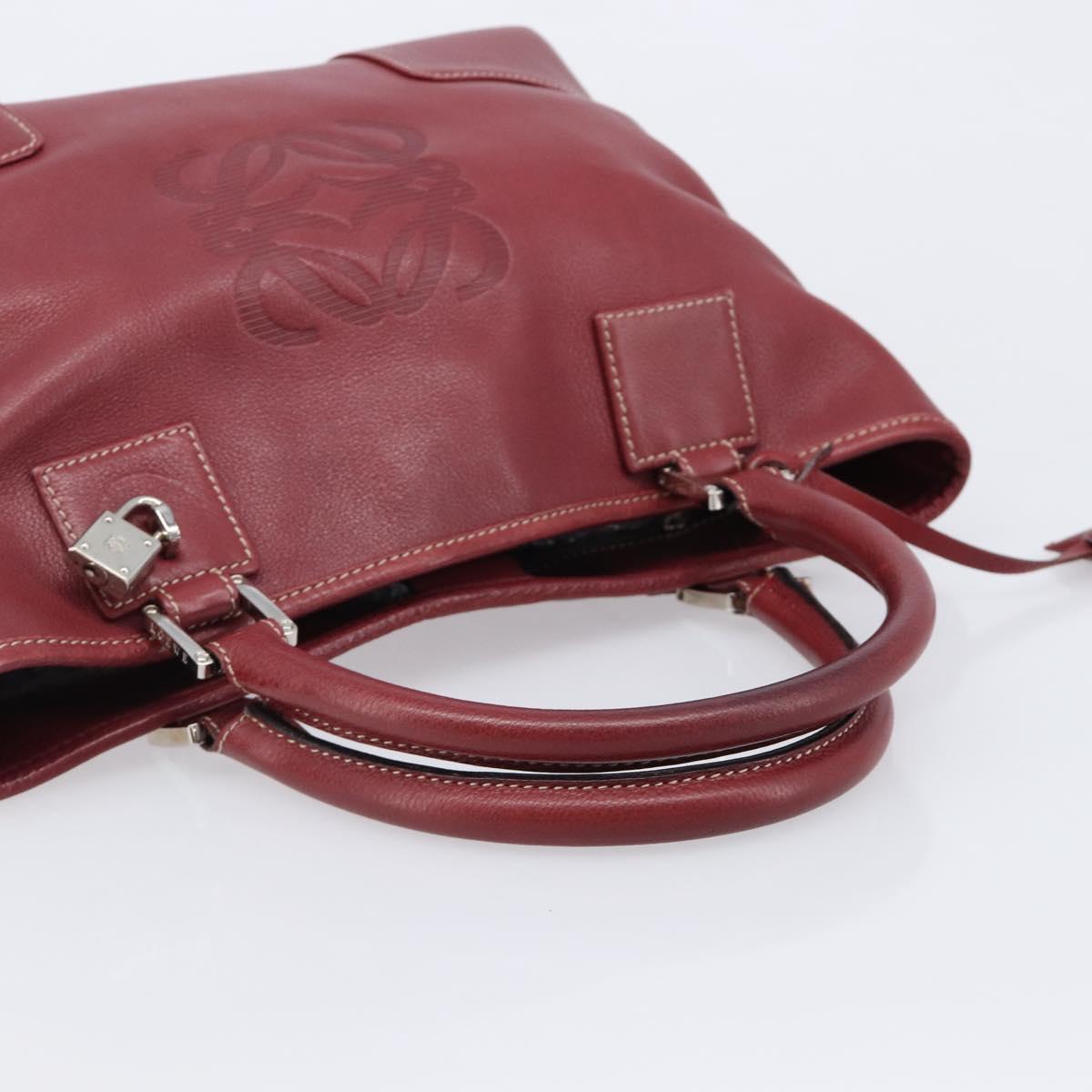 LOEWE Hand Bag Leather Bordeaux Silver Auth 214316A