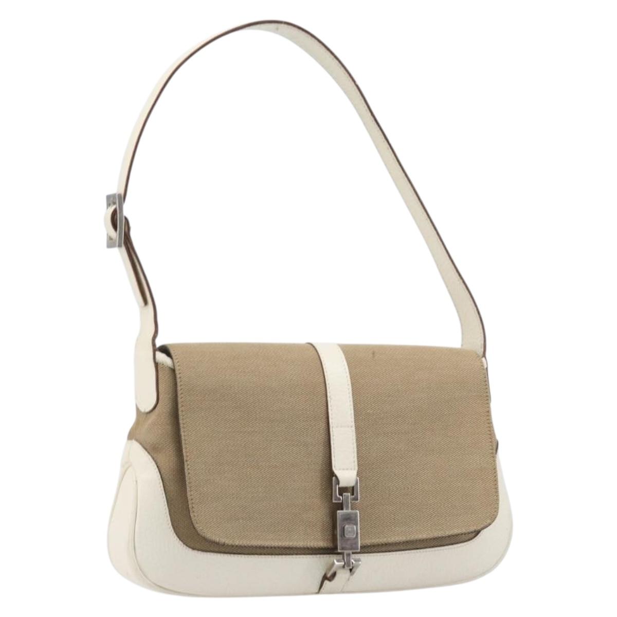 GUCCI Jackie Shoulder Bag Canvas Beige Silver 001 3824 Auth 214421A