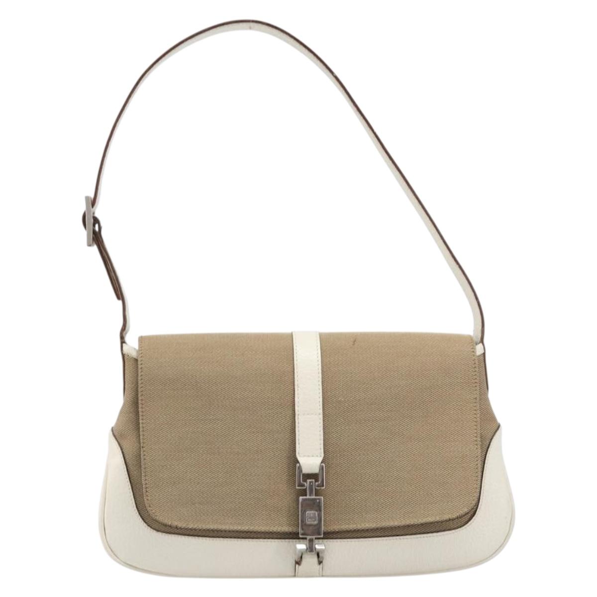 GUCCI Jackie Shoulder Bag Canvas Beige Silver 001 3824 Auth 214421A