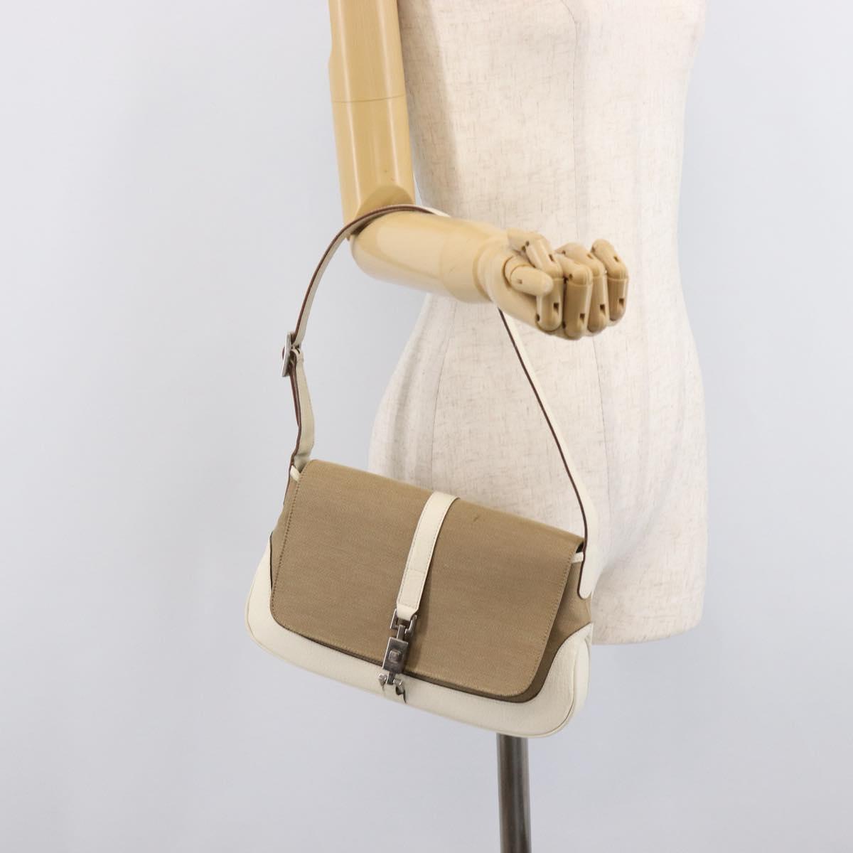 GUCCI Jackie Shoulder Bag Canvas Beige Silver 001 3824 Auth 214421A