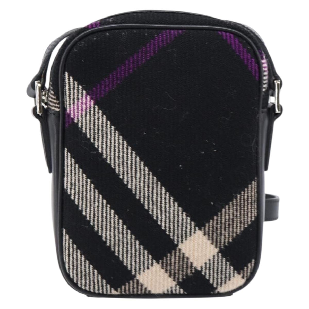 BURBERRY Nova Check Shoulder Bag Canvas Black Silver Auth 214426A