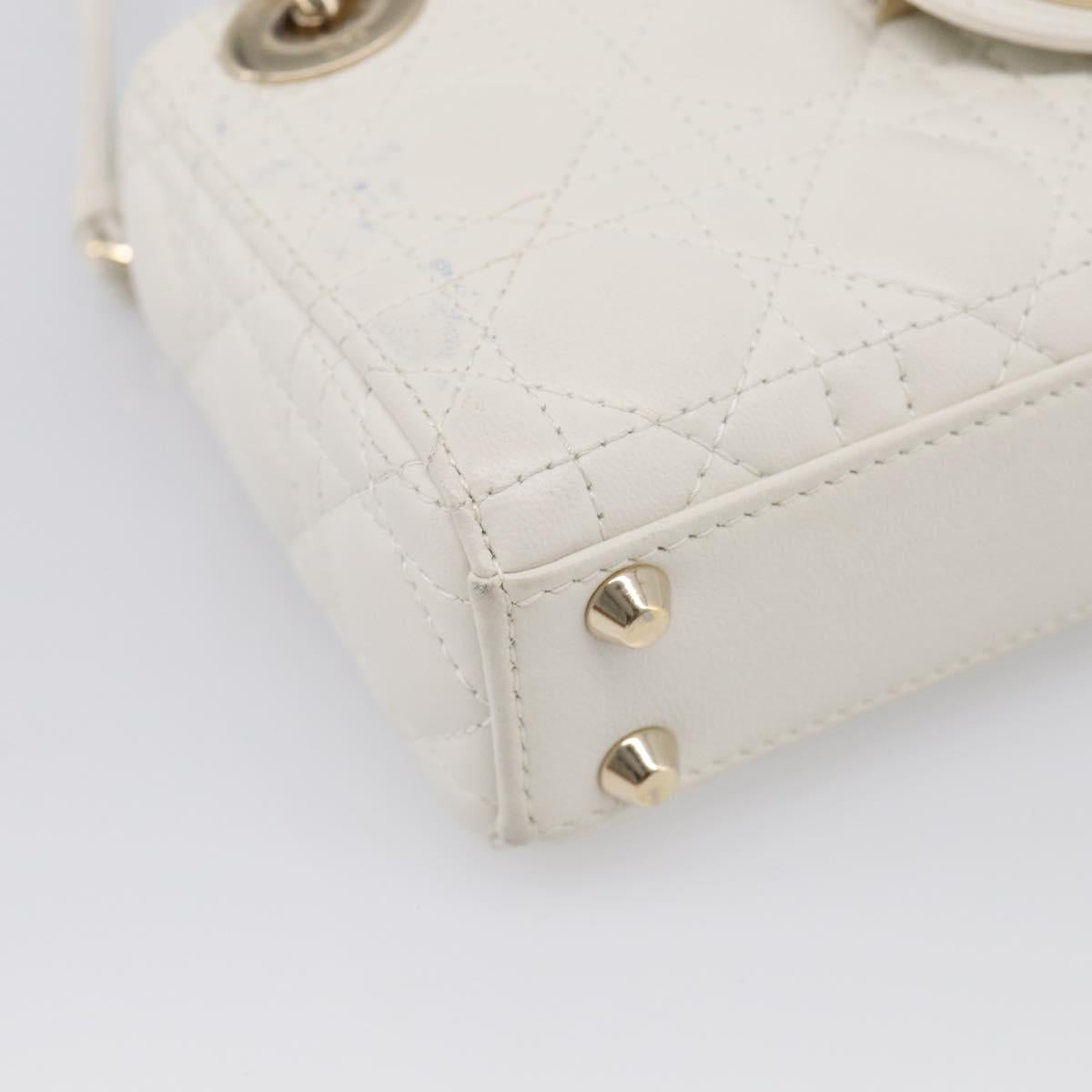 Christian Dior Lady Dior Canage Hand Bag Lamb Skin 2way White Gold Auth 214442M