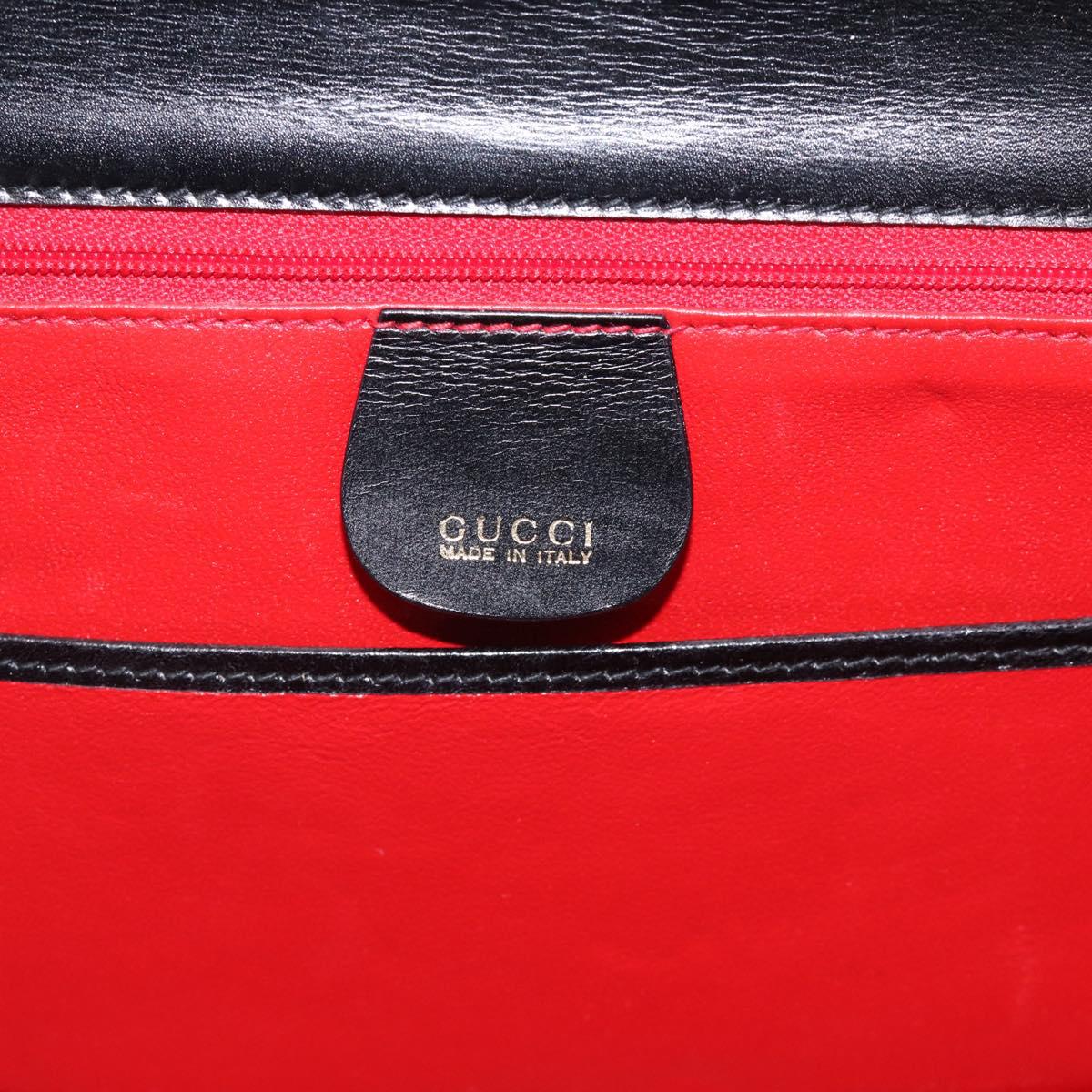 GUCCI Bamboo Hand Bag Leather Black Gold 000 2046 0633 Auth 214446V