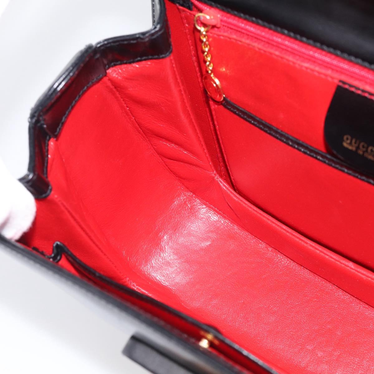 GUCCI Bamboo Hand Bag Leather Black Gold 000 2046 0633 Auth 214446V