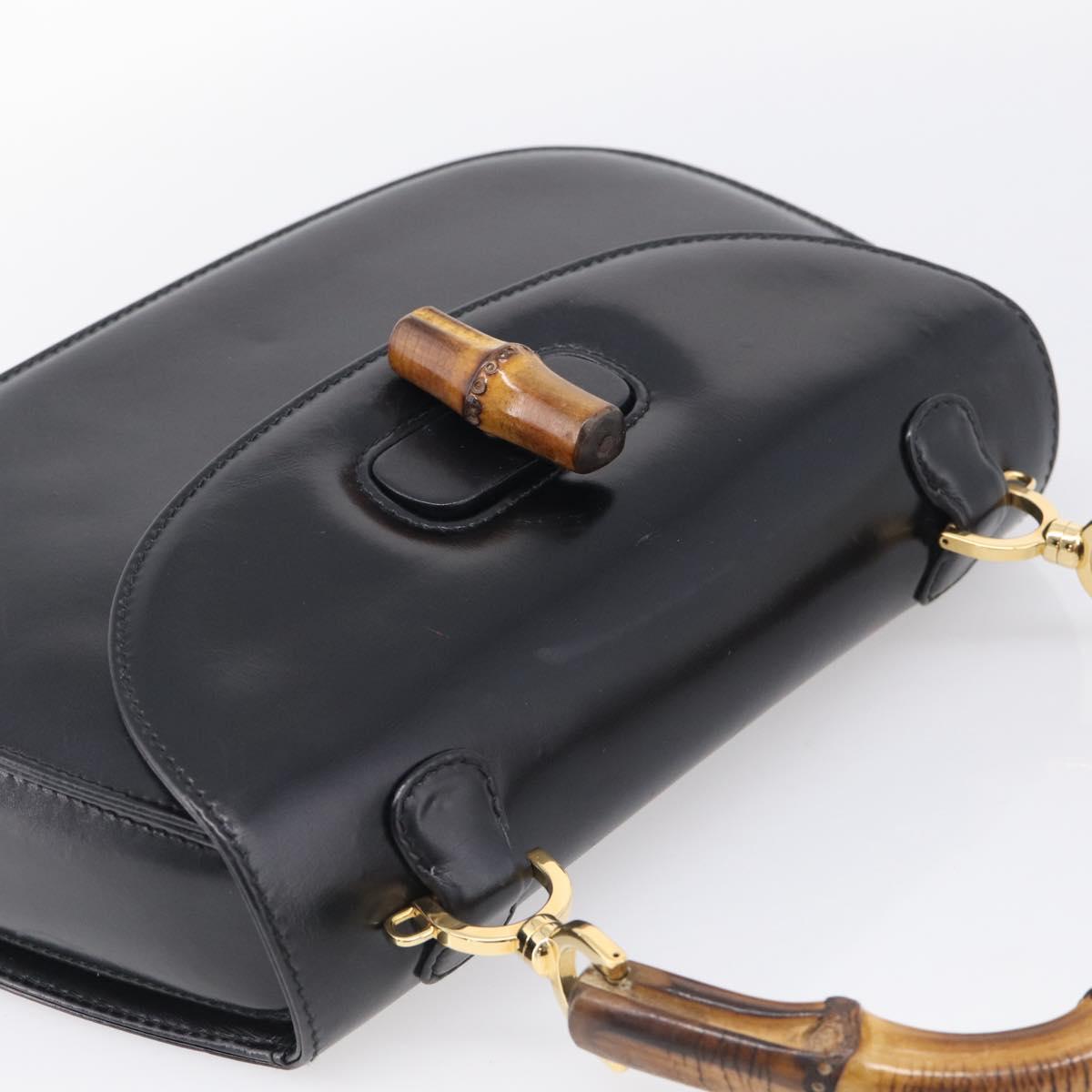 GUCCI Bamboo Hand Bag Leather Black Gold 000 2046 0633 Auth 214446V
