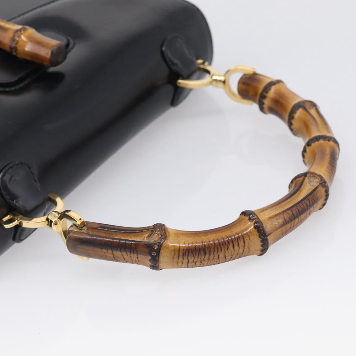 GUCCI Bamboo Hand Bag Leather Black Gold 000 2046 0633 Auth 214446V