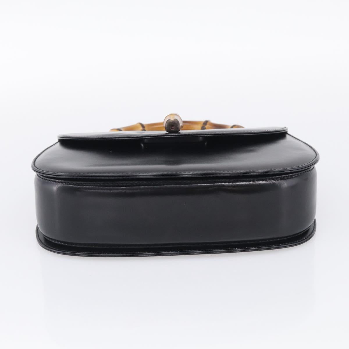 GUCCI Bamboo Hand Bag Leather Black Gold 000 2046 0633 Auth 214446V