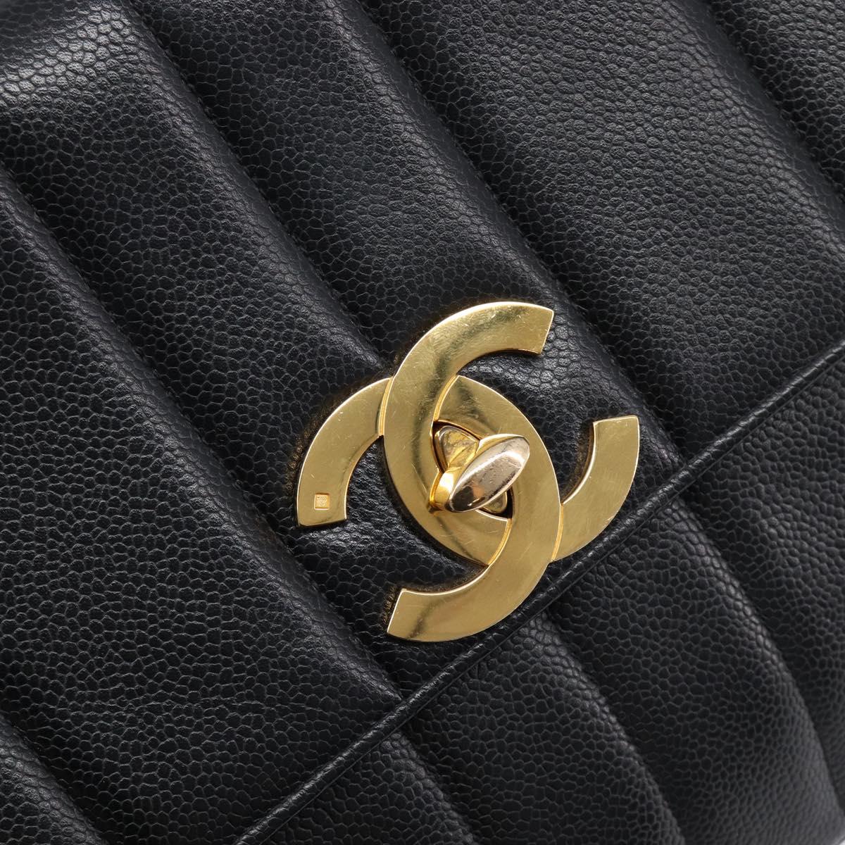 CHANEL Mademoiselle Chain Shoulder Bag Caviar Skin Black Gold CC Auth 214493SAM