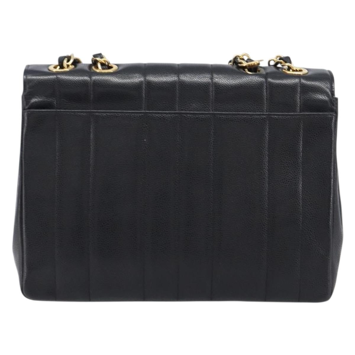 CHANEL Mademoiselle Chain Shoulder Bag Caviar Skin Black Gold CC Auth 214493SAM