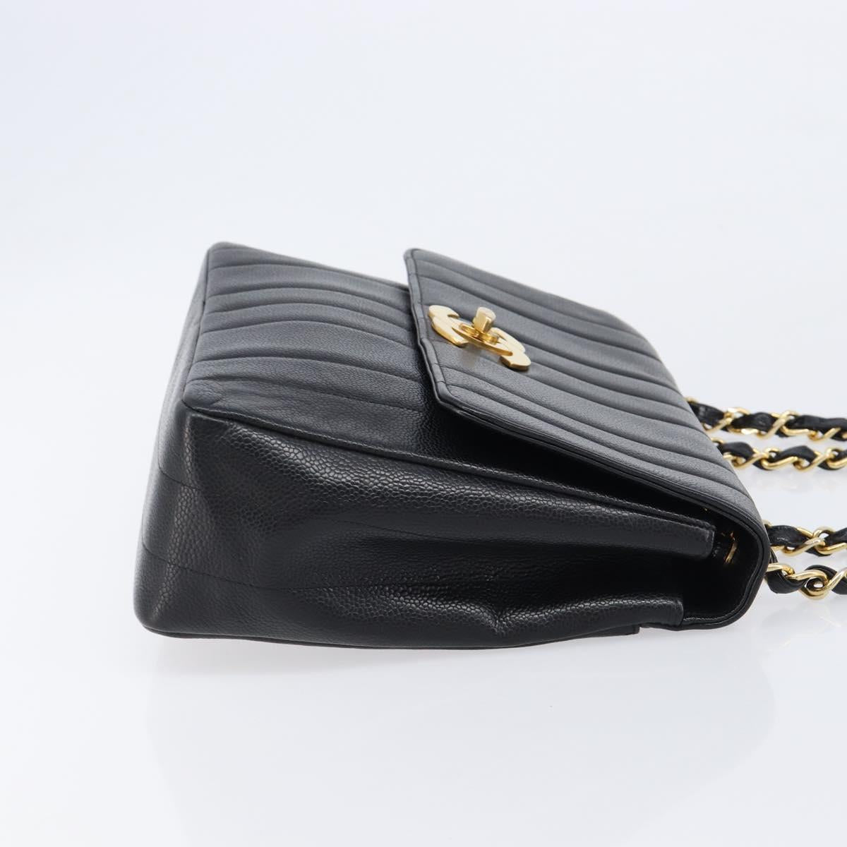 CHANEL Mademoiselle Chain Shoulder Bag Caviar Skin Black Gold CC Auth 214493SAM