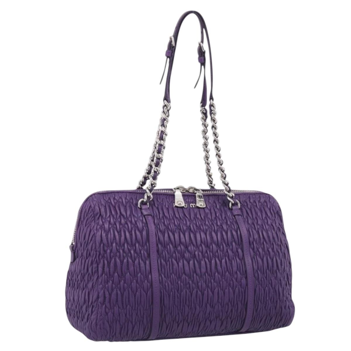 Miu Miu Matelasse Chain Tote Bag Leather Purple Silver Auth 214651V
